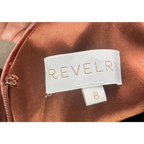 Revelry Gwen Velvet Long Maxi Dress Sz 8 Terracotta Formal Gown Bridesmaid Lined - Picture 7 of 8